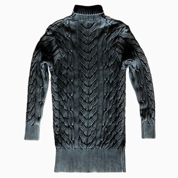 SER.O.YA Storme Cable Knit Sweater Dress XS Charcoal Gray Turtleneck Mini